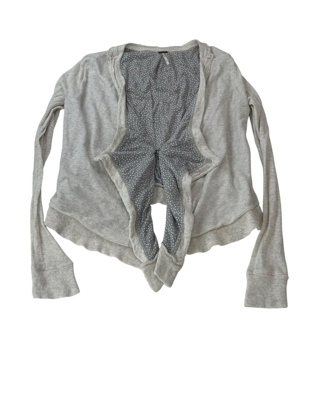 Free People Open Front Cardigan Cream/Gray Polkadot lining Womens Size Large